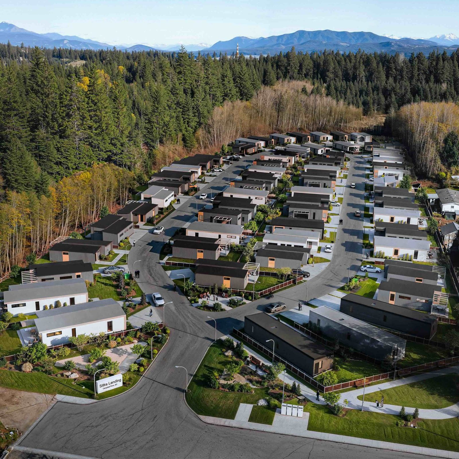 Aerial view of the Sitka Landing community, Campbell River